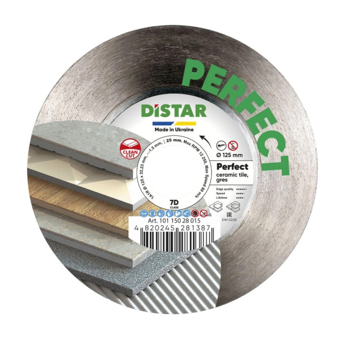 DIAMANTOVÝ REZNÝ KOTÚČ NA DLAŽBU DISTAR PERFECT 125 x 22,23/H mm