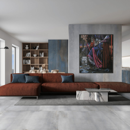 Metalická dlažba OXIDATIO TITANIUM v obývačke