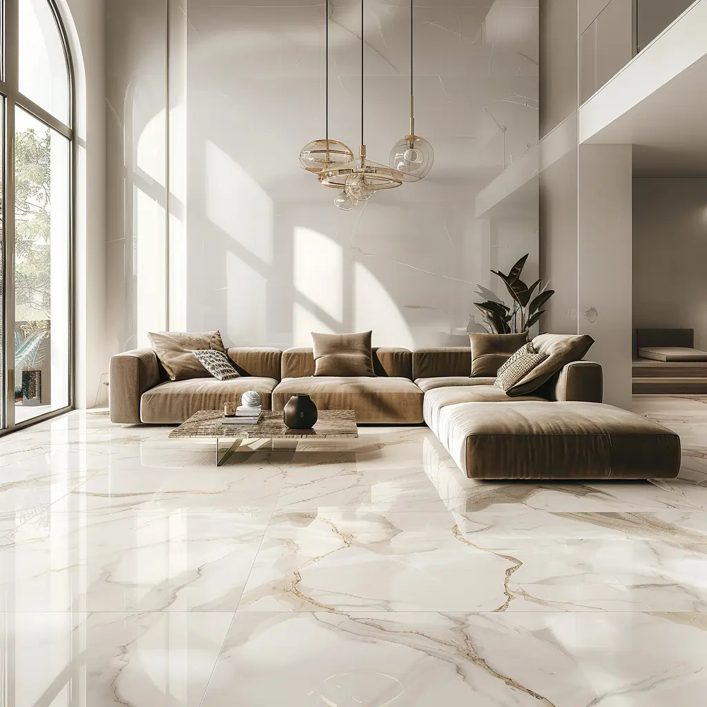 Luxusná dlažba do obývačky s veľkoformátovým mramorovým dekorom