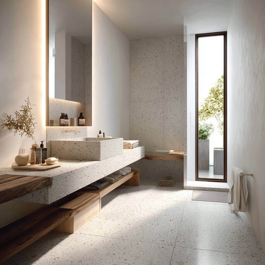 Dlažba 80x80 v terazzo dizajne do kúpeľne