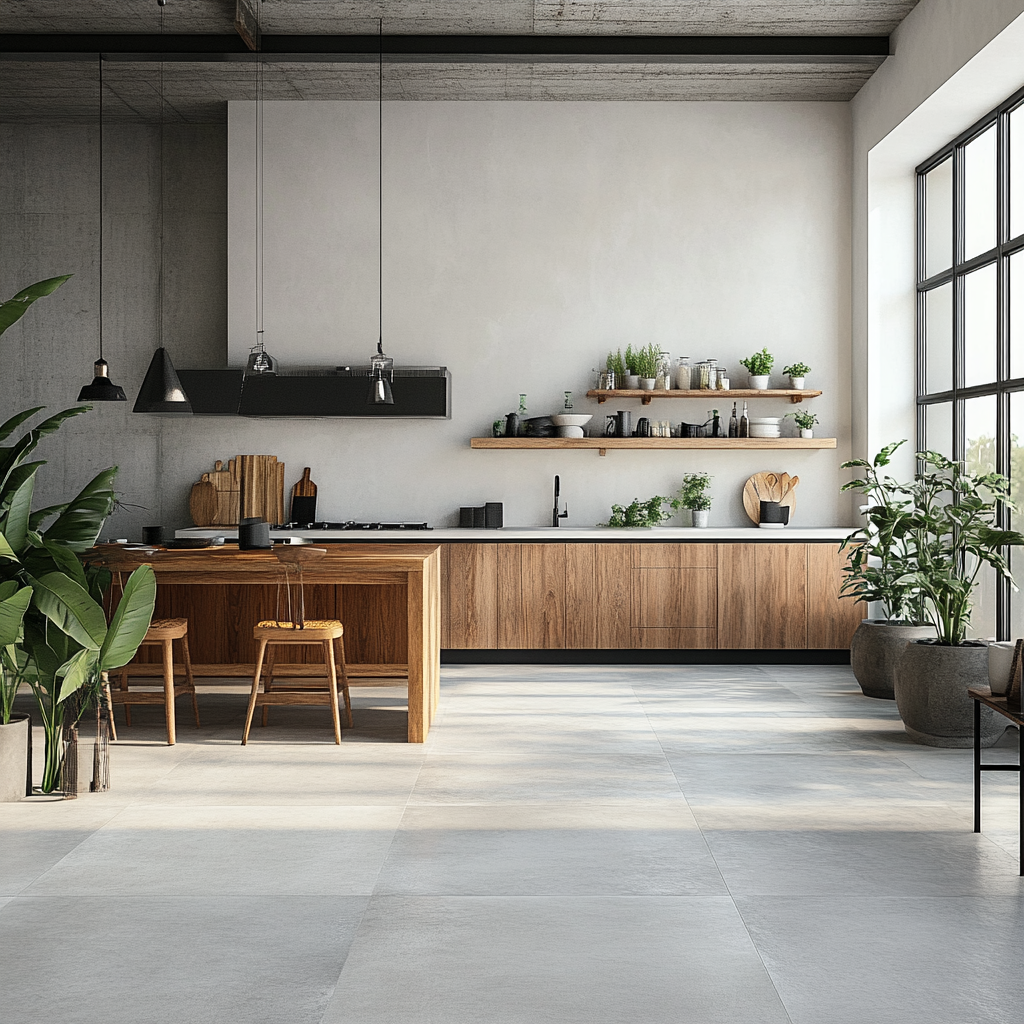 Dlažba 120x120 cm v priestrannej kuchyni