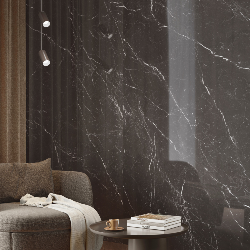 Dlažba imitácia mramoru Mirage Jewels 2.0 Marquina JW 21 v obývačke