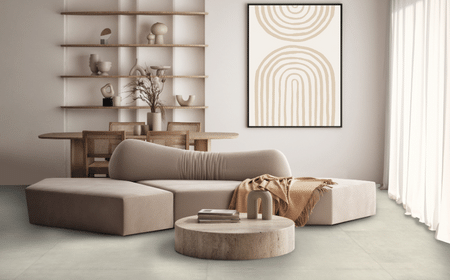 Dlažba do obývačky v béžovej farbe s imitáciou betónu