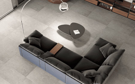 Dlažba 60x120 cm imitujúca betón v obývačke