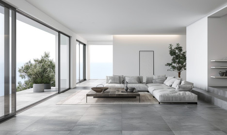 Sivá podlaha v obývačke – minimalistický štýl bývania